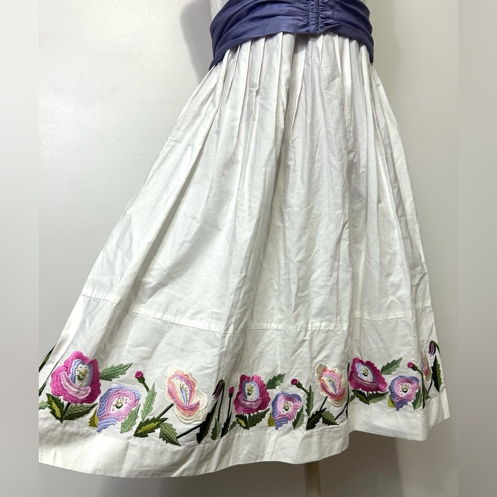 VTG Clues Midi Dress Sz 8 White Floral Embroidered Cottagecore Garden Tea‎ Party - Picture 14 of 16